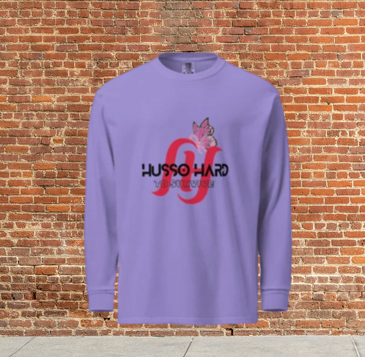 Husso Hard Cancer double red H Garment-dyed heavyweight long-sleeve shirt